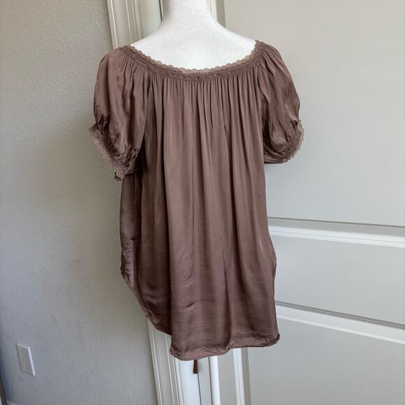 By Anthropologie Short Sleeve Silky Peasant Top M Coquette Prairie Cottage-core - Picture 4 of 13